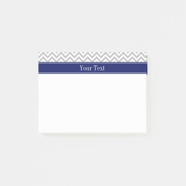 Grau SLg Chevron Navy Name Monogramm Post-it Klebezettel (Vorderseite)