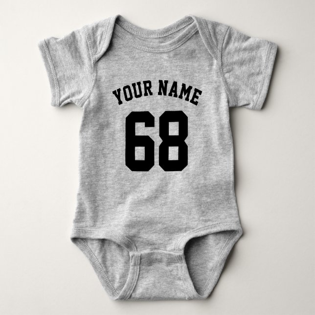 Grau Sports Jersey Individuelle Name Baby Strampler (Vorderseite)