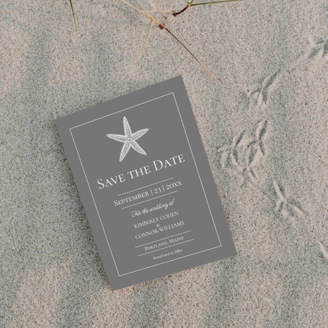 Grau-Starfish-Monogramm-Foto Save The Date (Gray Starfish Monogram Photo Save the Date)