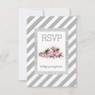 Grau Streifen mit silberner Glitzer Streifen Rsvp- RSVP Karte