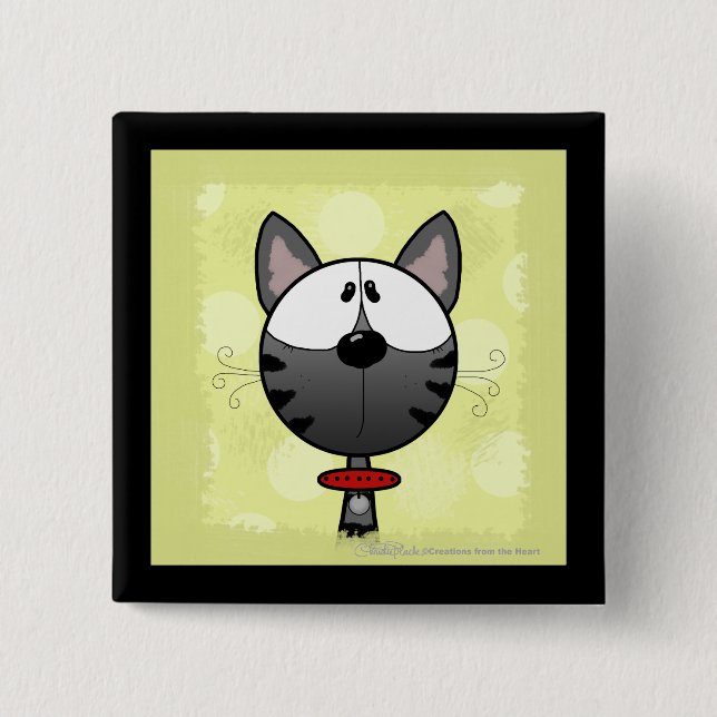 Grau Striped Kitty Button (Vorderseite)