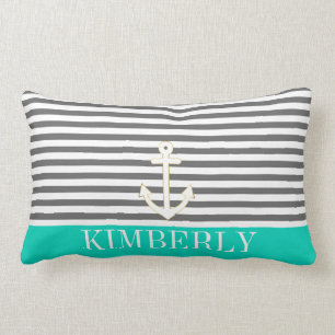 Grau Stripes Seeanker-aquamarines Monogramm Lendenkissen
