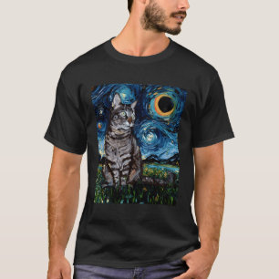 Grau Tabby Tiger Katze Starry Night Moon und Stars T-Shirt
