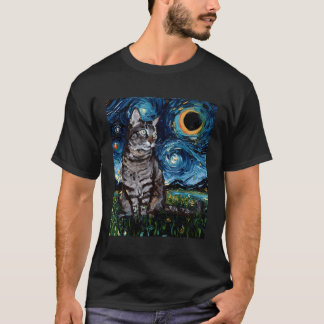 Grau Tabby Tiger Katze Starry Night Moon und Stars T-Shirt