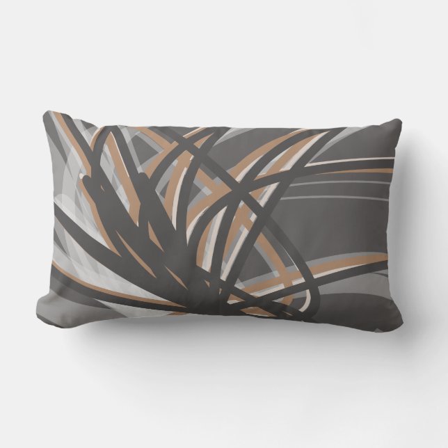 Grau & Tan Abstrakte Ribbons Lendenkissen (Vorderseite)
