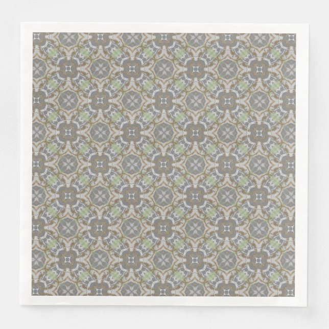Grau, Taupe, grünes, karabiniertes Muster Serviette (Vorderseite)