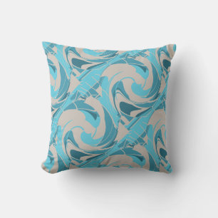 Grau Türkis Aqua Mittelmeer Blumenkunst Druck Kissen