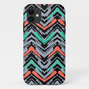 Grau, Türkis und Korallen Handgezeichnetes Chevron Case-Mate iPhone Hülle