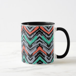 Grau, Türkis und Korallen Handgezeichnetes Chevron Tasse