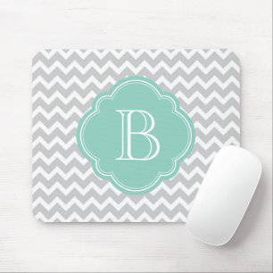Grau und Aqua Moderne Zickzack Monogramm Mousepad