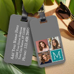 Grau und Aquamarine Instagram-FotoCollage Monogram Gepäckanhänger<br><div class="desc">Verwenden Sie 3 quadratische Fotos,  um ein einzigartiges und persönliches Geschenk zu schaffen. Oder man behalte den Hipster Welpe und macht einen trendigen Sake. Wenn Sie die Bilder anpassen müssen,  klicken Sie auf das Werkzeug anpassen,  um Änderungen vorzunehmen.</div>