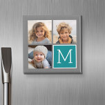 Grau und Aquamarine Instagram-FotoCollage Monogram Magnet<br><div class="desc">Verwenden Sie 3 quadratische Fotos,  um ein einzigartiges und persönliches Geschenk zu schaffen. Oder man behalte den Hipster Welpe und macht einen trendigen Sake. Wenn Sie die Bilder anpassen müssen,  klicken Sie auf das Werkzeug anpassen,  um Änderungen vorzunehmen.</div>