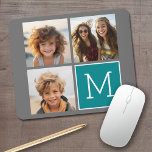 Grau und Aquamarine Instagram-FotoCollage Monogram Mousepad<br><div class="desc">Verwenden Sie 3 quadratische Fotos,  um ein einzigartiges und persönliches Geschenk zu schaffen. Oder man behalte den Hipster Welpe und macht einen trendigen Sake. Wenn Sie die Bilder anpassen müssen,  klicken Sie auf das Werkzeug anpassen,  um Änderungen vorzunehmen.</div>