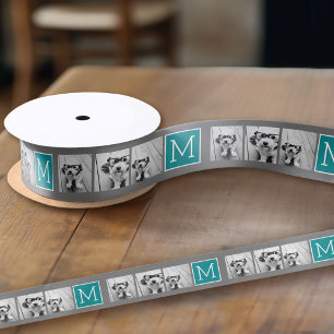Grau und Aquamarine Instagram-FotoCollage Monogram Satinband