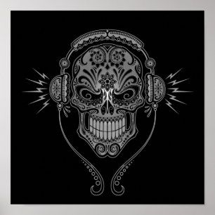 Grau und Black DJ Sugar Skull Poster
