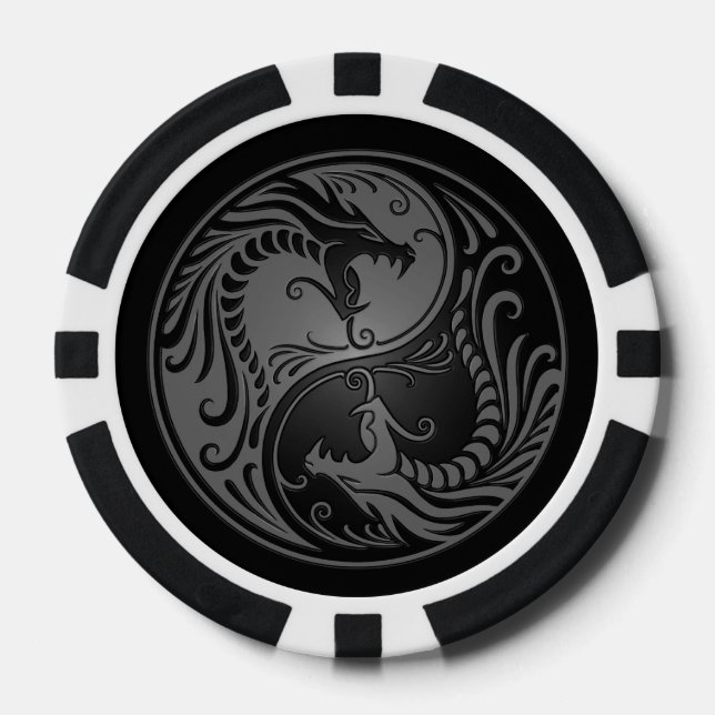 Grau und Black Yin Yang Dragon Pokerchips (Vorderseite)