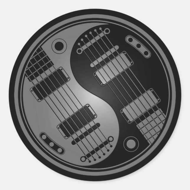 Grau und Black Yin Yang Guitars Runder Aufkleber (Vorderseite)