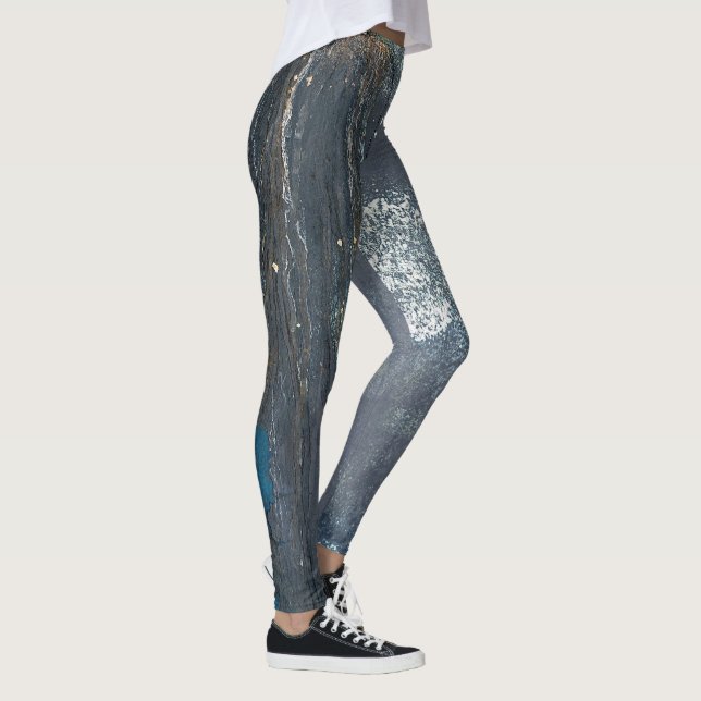 Grau und Blau gestört Abstrakt Leggings (Rechts)