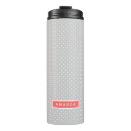 Grau und Coral Tiny Dots Monogram Thermosbecher