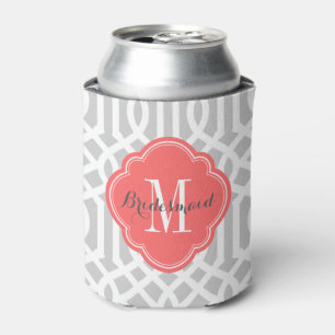 Grau und Coral Trellis Monogram Dosenkühler