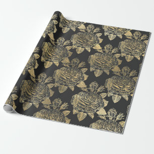 Grau und falsches Gold Vintage-Rosen Geschenkpapier