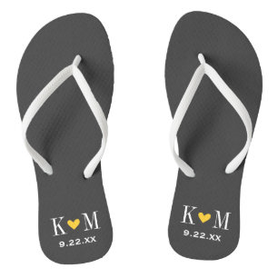 Grau und gelb Moderne Hochzeitmonogramm Flip Flops