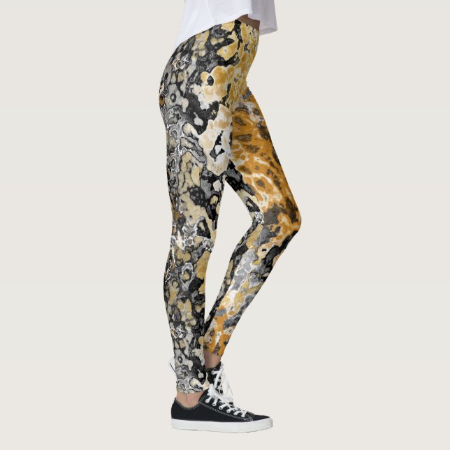 Grau und Gold Abstrakt Leggings (Rechts)