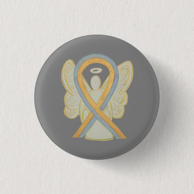Grau und Gold Awareness Ribbon Custom Angel Button (Vorderseite)
