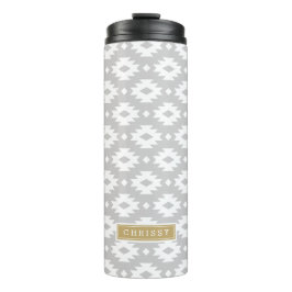 Grau und Gold Aztec Monogram Thermosbecher