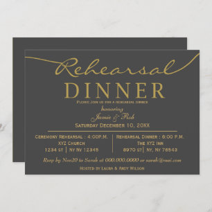 Grau und Gold Elegantes Script Probe Dinner Einladung