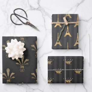 Grau und Gold Paris Thema Geschenkpapier Set