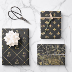 Grau und Gold Paris Thema Geschenkpapier Set