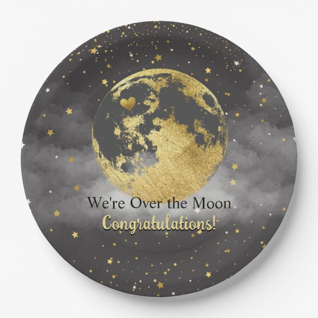 Grau und Gold über den Mond Glückwünsche Pappteller (Vorderseite)