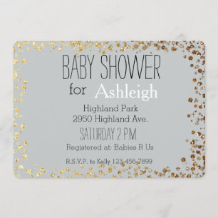 Grau und GoldGlitzer Bokeh Babydusche Einladung