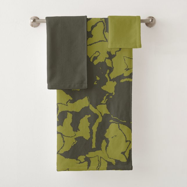 Grau und Grün abstrakt Badhandtuch Set (Insitu)