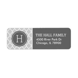 Grau und Holzkohle Quatrefoil Monogramm-Adresse