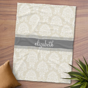 Grau- und Leinen-Damask-Muster im Vintage-Stil mit Fleecedecke