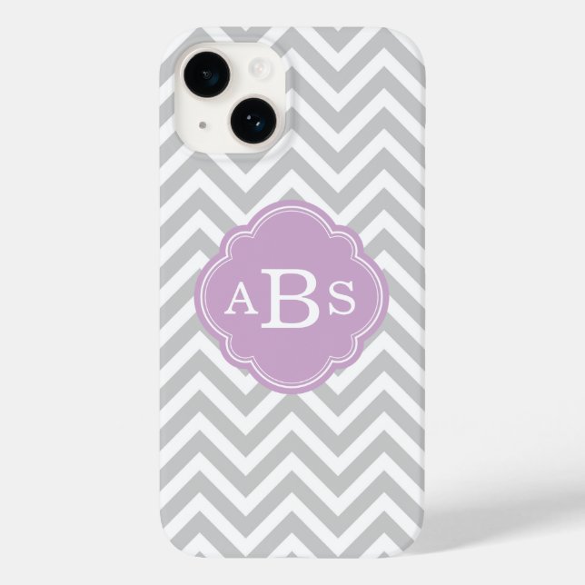 Grau und Lilac Lila Modernes Zickzack Monogramm Case-Mate iPhone Hülle (Rückseite)