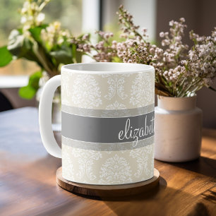 Grau- und Linenmuster Vintag Damask Muster mit Nam Kaffeetasse