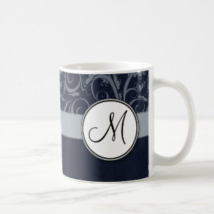 Grau und marineblaue florale Schwaden und Streifen Kaffeetasse
