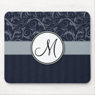 Grau und marineblaue florale Schwaden und Streifen Mousepad