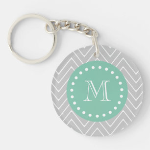 Grau und Minze Grün Moderne Zickzack Monogramm Schlüsselanhänger