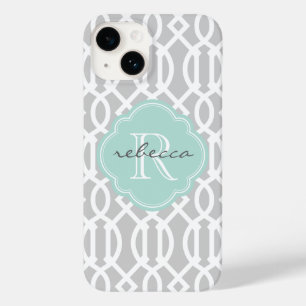 Grau und Minze Moderne Trellis Custom Monogram Case-Mate iPhone Hülle