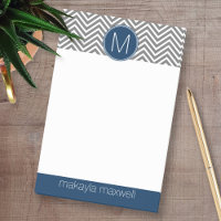 Grau und Navy Blue Chevrons mit Single Monogram