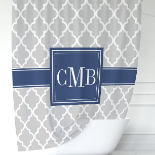 Grau und Navyblau Marokkanisches Monogramm Duschvorhang