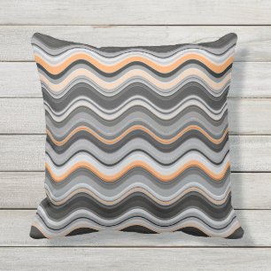 Grau- und Orangefarbene Wavy-Streifen Kissen