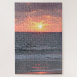 Grau und Peach Sunrise am Strand von Florida Puzzle