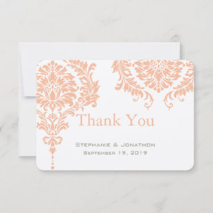 Grau- und Pfirsich-Korallen-Damask-Hochzeit Danke