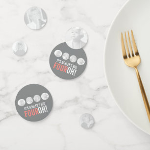 Grau und rosa 40. FOUROH! 4 Fotos Geburtstag Konfetti