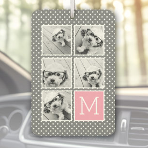 Grau- und Rosa-5-Foto-Collage mit Monogramm Autolufterfrischer